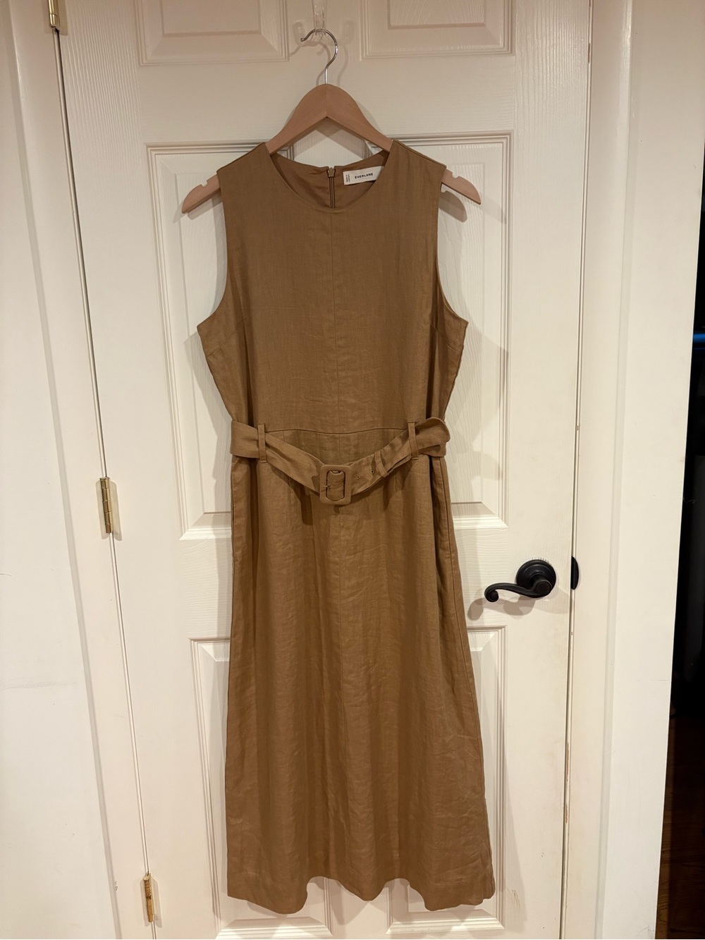 Everlane The Linen Belted Midi Dress in “Tiger’s Eye”